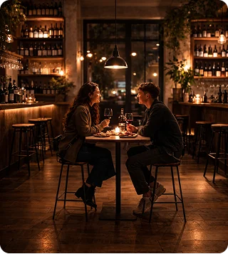 Cafe tables with tall windows